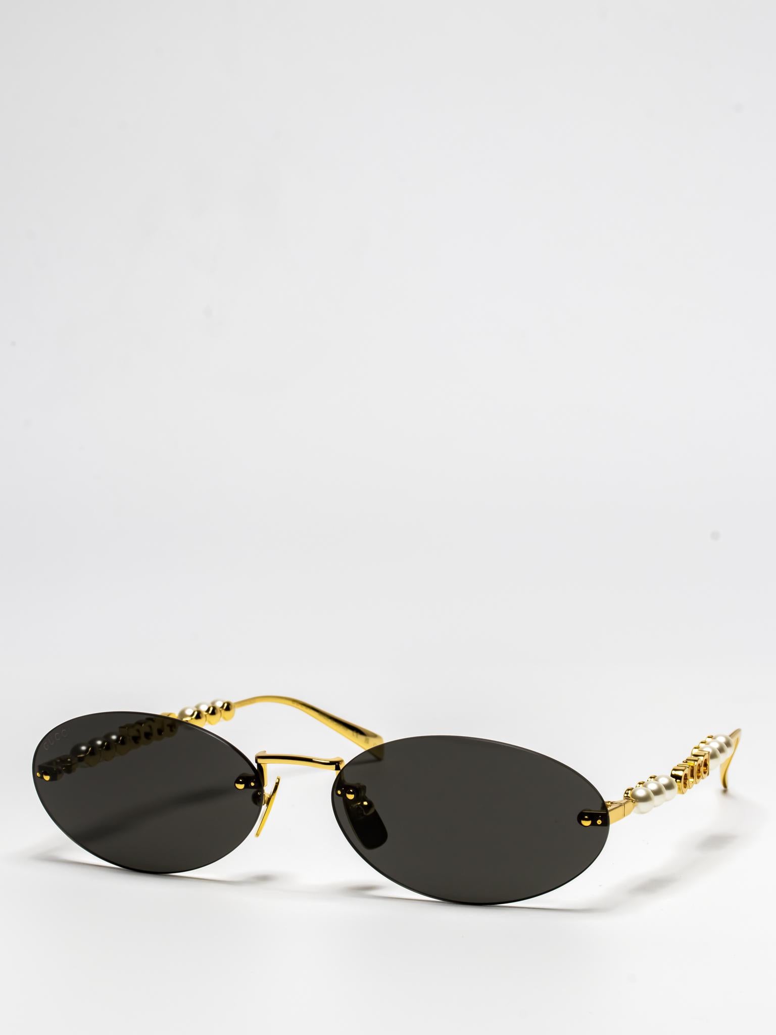 Gucci GG1922S 001 Oval Sunglasses - Gold with White Pearl/Grey GUCCI rimless with pearl GG1922s #spgucci Line @ SPECTACLES  main image 2