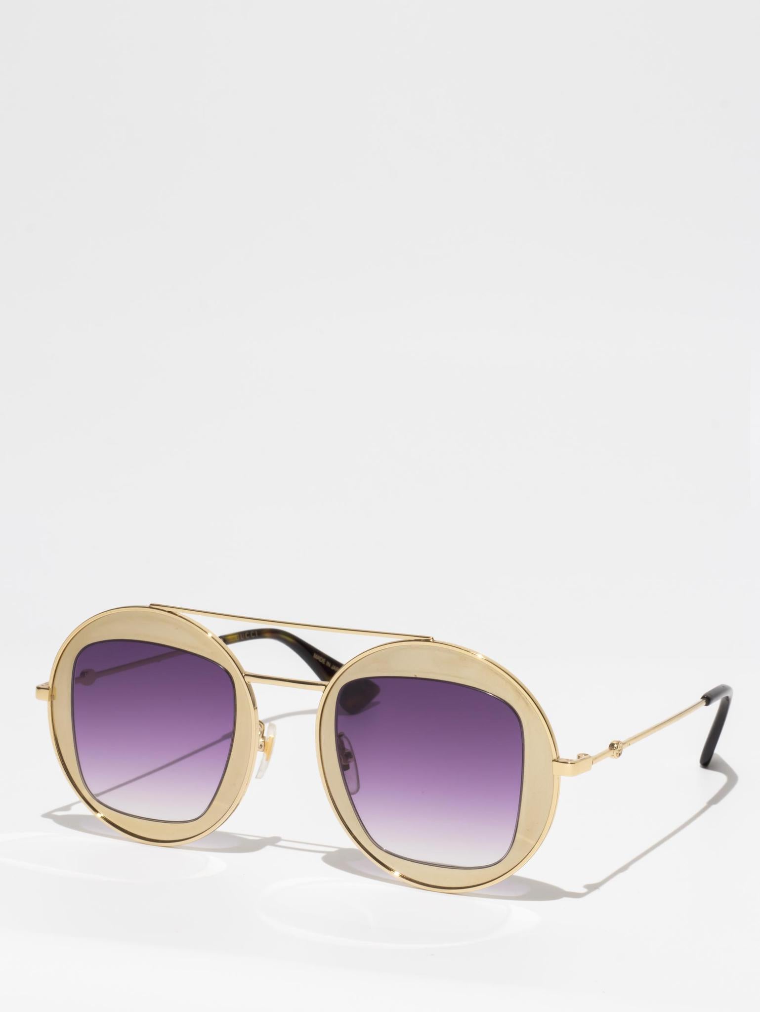 Gucci GG0105S 002 Gold/Purple Sunglasses