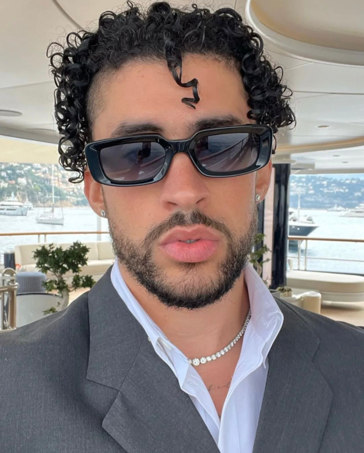 Bad Bunny at Monaco wearing Chrome Hearts Zelda Frames