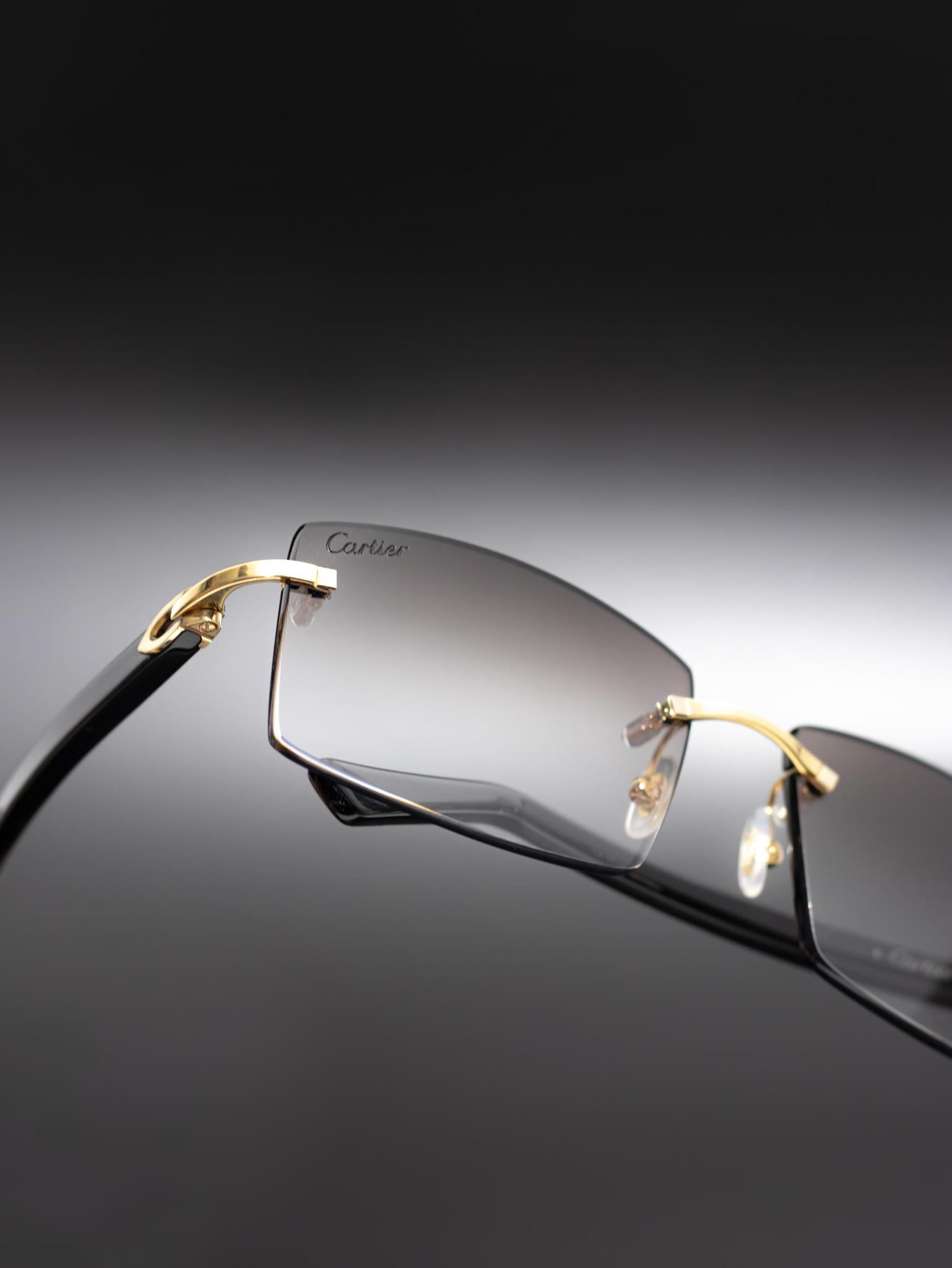 CARTIER C DECOR BLACK GOLD CUSTOM LENSES - CT0048O 002 - CUSTOMIZED BY HALL OF FRAMES